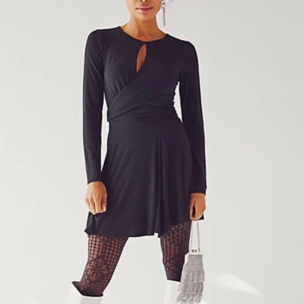 FREE PEOPLE Beach Vance Mini Dress Keyhole Long Sleeve Size M NWT